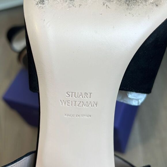 Stuart Weitzman $435 Savvy Side Buckle Black Nubuck Sandals Women’s 8.5 - Picture 10 of 11